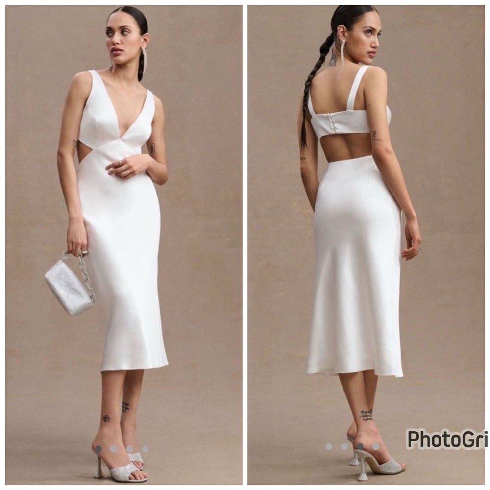 NWT‎ Sachin & Babi Sierra Satin Midi White Dress Open Back V Neck - Size 6